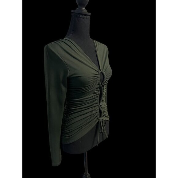 SUSANA MONACO Long Sleeve Ruched Top V-Neck Elastic Detail resort summer travel - Picture 4 of 10